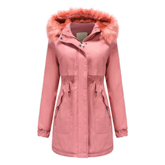 Women Cotton Padded Detachable Fur Collar Quilted Coat