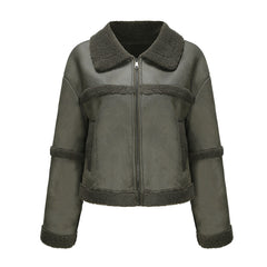 Women Warm Fleece Leather Jacket