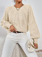 Round Neck Knitted Long Sleeve Twist Sweater