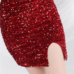 Elegant Feather Velvet Bottom Sequin Short Evening Dress