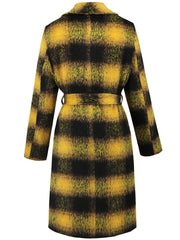 Retro Gradient Color Double Breasted Mid Length Plaid Coat