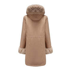 Women Detachable Fur Collar Hooded Warm Cotton Padded Coat