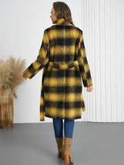 Retro Gradient Color Double Breasted Mid Length Plaid Coat