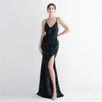 REVCHIC LUXE Elegant Velvet Sequin Sleeveless Maxi Gown