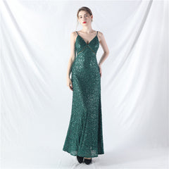 Elegant V-Neck A line Sequined Formal Dress