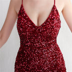 REVCHIC LUXE Elegant Velvet Sequin Sleeveless Maxi Gown