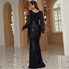 Hepburn Long Sleeve Cut-out Sequin Evening Dress