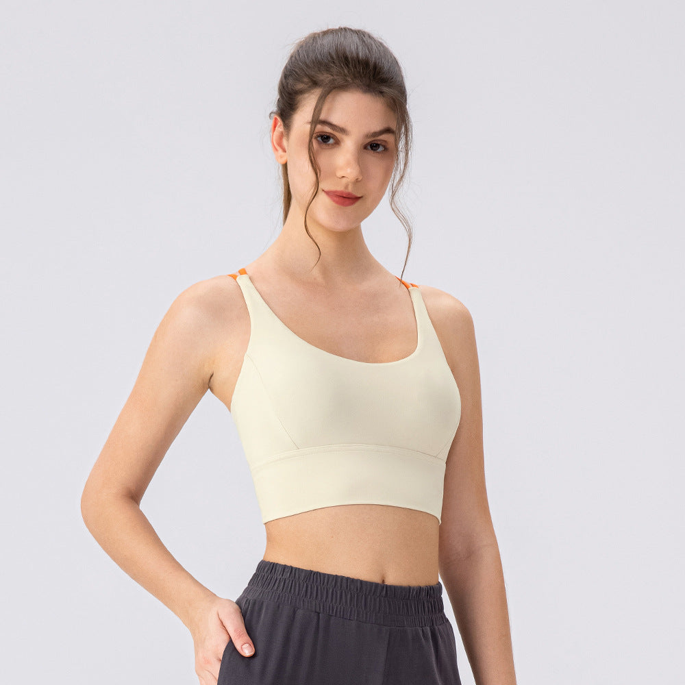 Women Spaghetti Strap Contrast Color Sports Bra