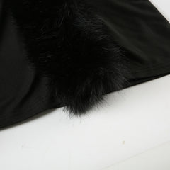 Elegant Fur Collar Stitching Black Sweater Top