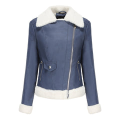 Long Sleeves Turn down Collar Fleece Leather Jacket