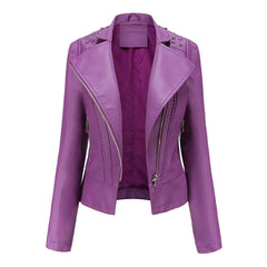 Women Rivet Thin Leather Jacket