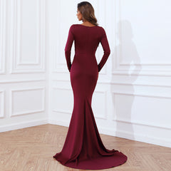 Elegant Long Sleeve Cut-out Evening Dress