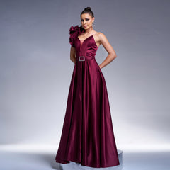 Elegant One Shoulder 3D Decoration Sequin Evening Dress