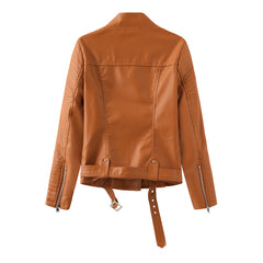 Long Sleeved Hipster Faux Leather Jacket with Belt