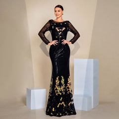 Sexy Sequined Long Sleeve Evening Dress