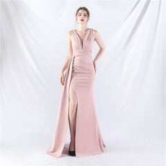 Elegant Folding Slit Satin Evening Dress