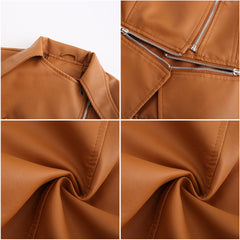 Women Detachable Hem Casual Faux Leather Jacket