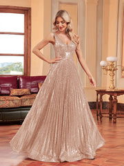 Elegant Sequin Beaded Sleeveless Evening Dress