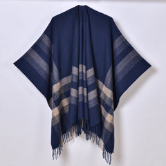 Autumn Winter Silver Striped Plaid Shawl