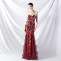 Beaded Stitching Mesh Sequined Evening Dress