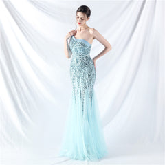 Elegant Beaded Floral Sequin Mesh Evening Dress