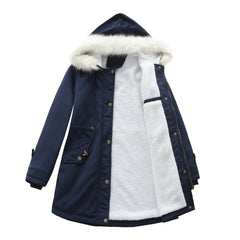 Detachable Fur Collar Hooded Cotton Padded Coat