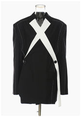 Oversize Black White Stitching Loose Thick Thread Blazer