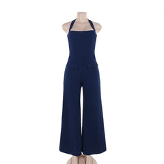 Women Denim Casual Halter Jumpsuit