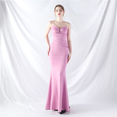 Elegant Off Shoulder Tube Top Satin Evening Dress