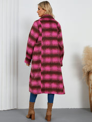 Women Casual Elegant Double Breasted Plaid Woolen Coat