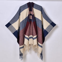 Women's Plaid Jacquard Scarf Cloak Tassel Split Shawl