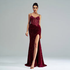 Elegant Cutout Boning Sequined Evening Dress