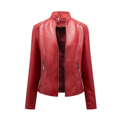 Women Stand Collar Casual Leather Motorcycle Jacket