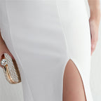 REVCHIC LUXE Elegant V-Neck Beaded Satin Maxi Gown