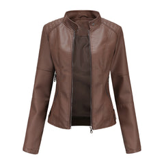 Women Motorcycle Thin Leather Jacket