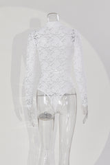 Sexy Lace White Long Sleeve Bodysuit