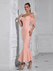 Women Solid Color Backless Sleeveless Slim Fishtail Formal Dress