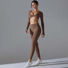 Long Sleeve Solid Color Slim Elastic Sports Suit