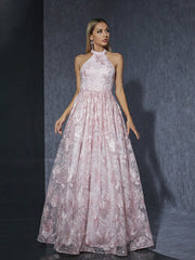 Elegant Halter Pink Sweet Party Evening Dress