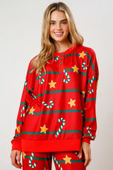 Christmas Printed Button Long Sleeve Two Piece Set