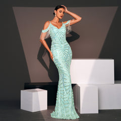 Elegant V Neck Sexy Sequin Cocktail Evening Dress