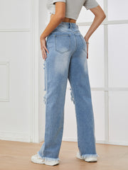 Women Ripped Wide Legs Denim Jeans