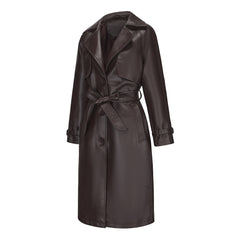 Women Long Loose Jacket Faux Leather Trench Coat