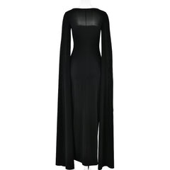 Square Collar Mop Long Sleeve High Slit Party Dress