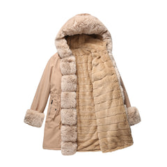 Women Detachable Fur Collar Hooded Warm Cotton Padded Coat