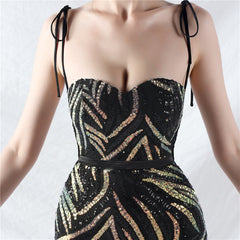 Elegant V-Neck Tube Top Sequin Evening Dress