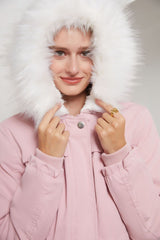 Women Mid-Length Fleece Lined Fur Collar Loose Winter Coat