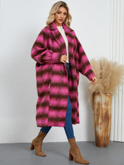 Women Casual Elegant Double Breasted Plaid Woolen Coat