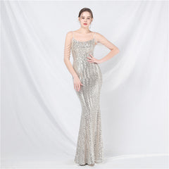 Elegant Beaded Colorful Sequin Long Evening Dress