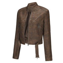 Women Long Sleeve Locomotive Leather Jacket